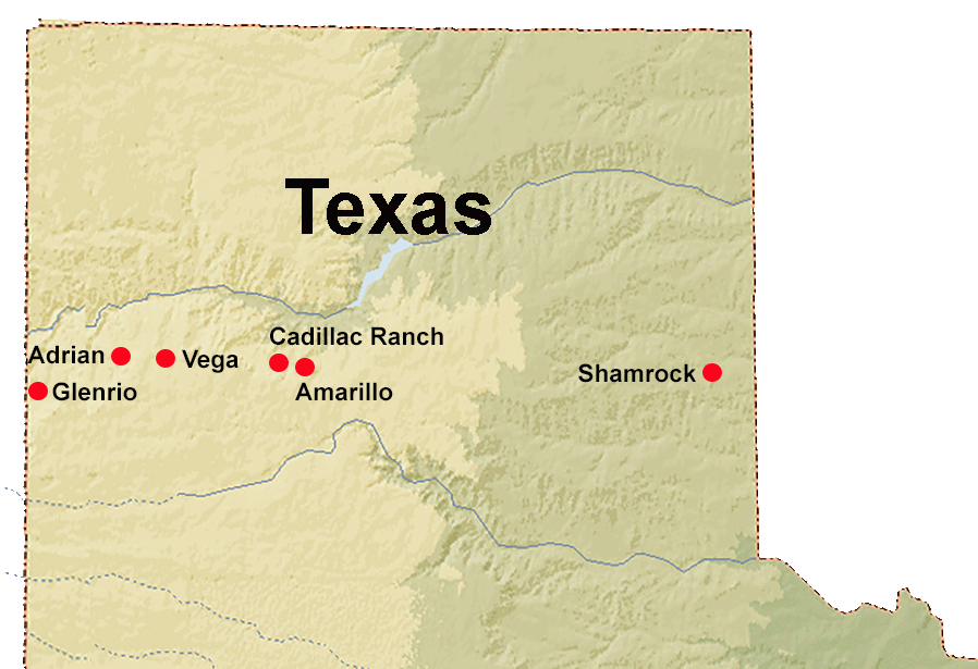 Karte Texas - Route 66